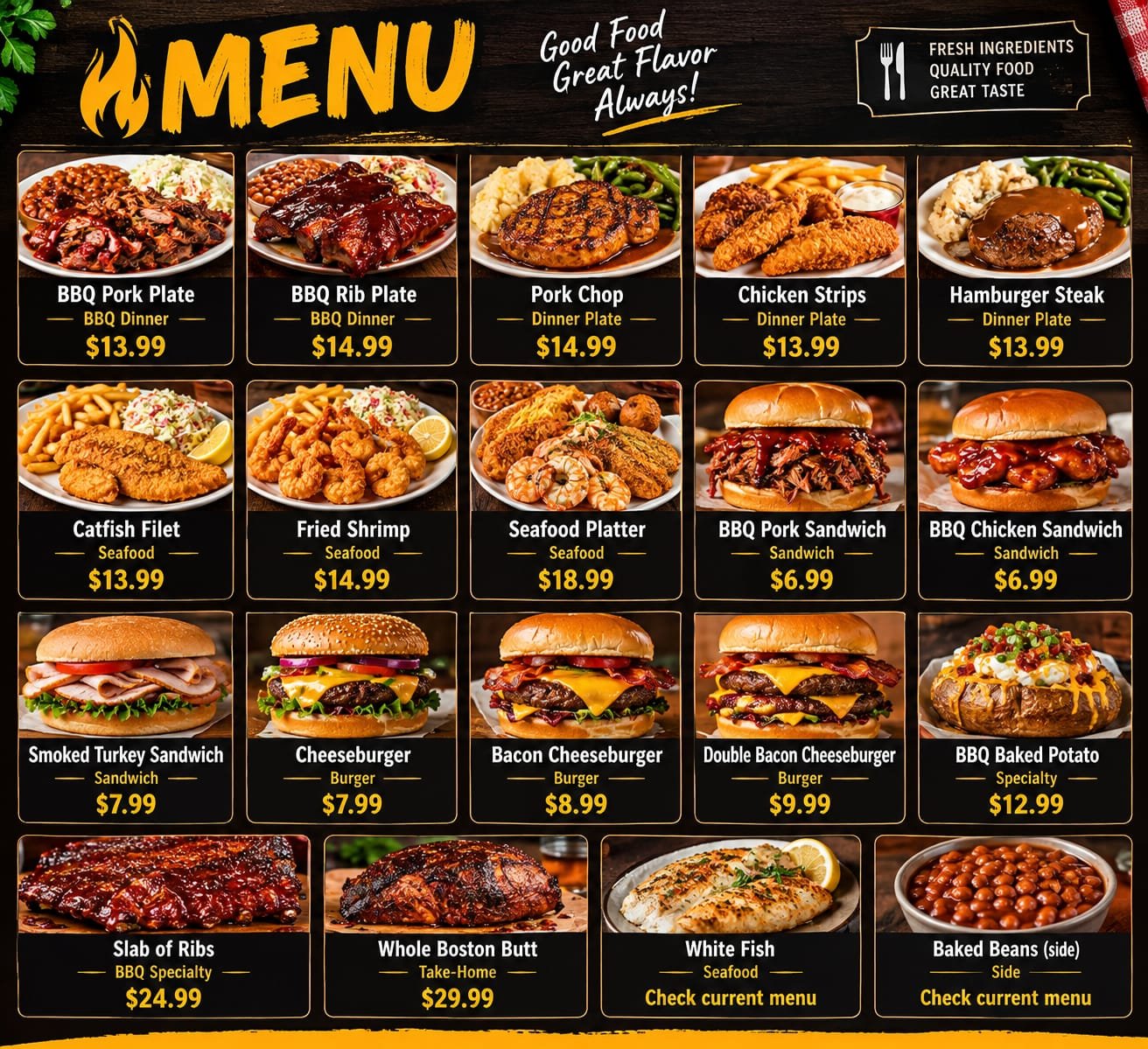 Kendall's BBQ Menu