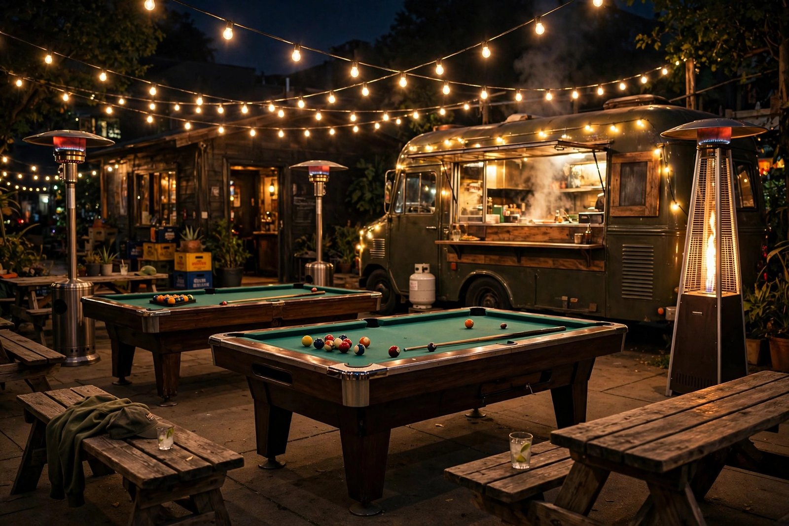 4100 Bar Los Angeles visit guide 2026 — outdoor patio with pool tables at night
