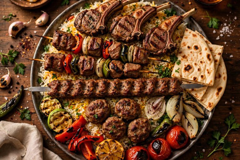 A Thousand Tales menu — Turkish mixed grill kebab platter with lamb chops and shish