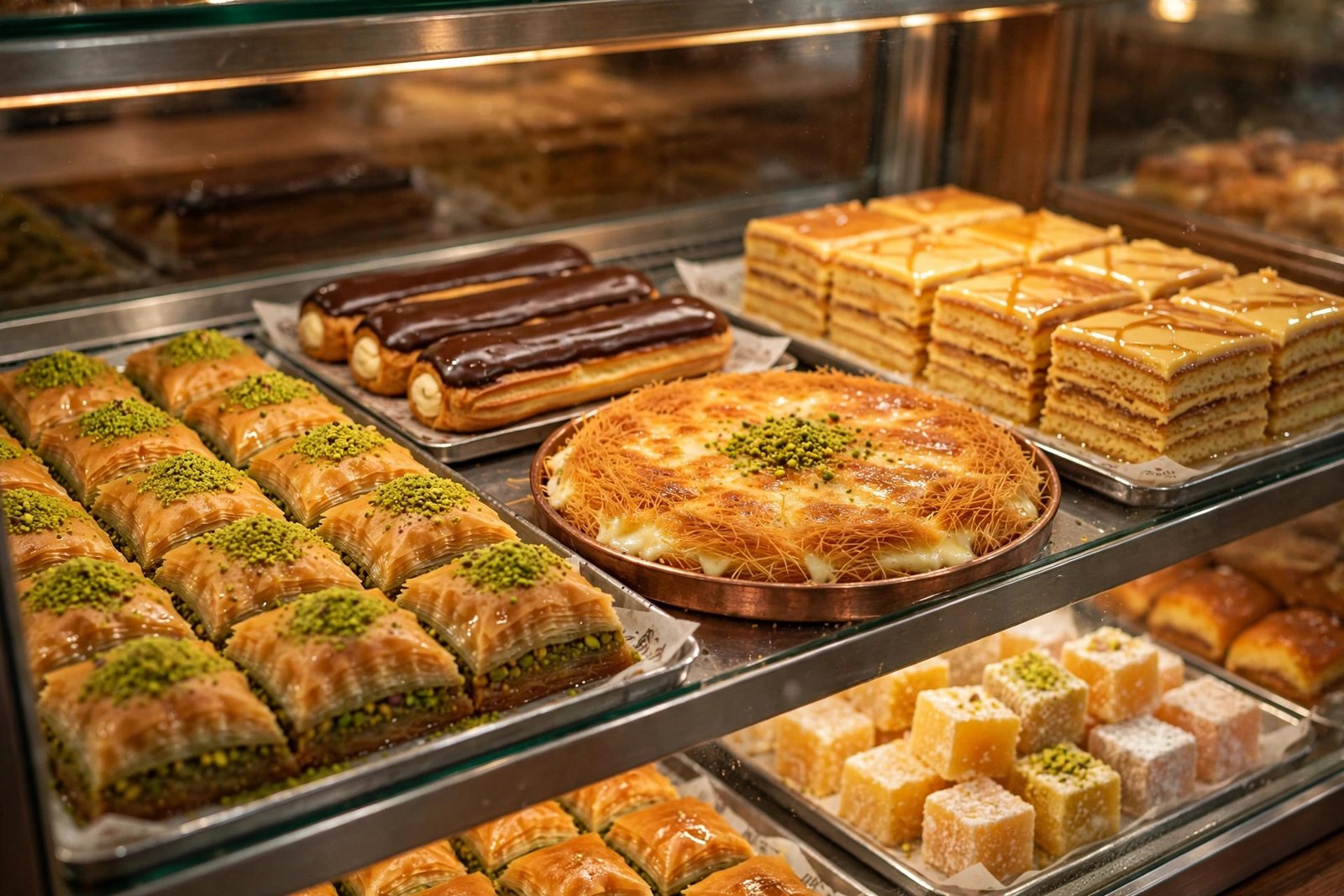 A Thousand Tales menu — baklava and Turkish desserts bakery display