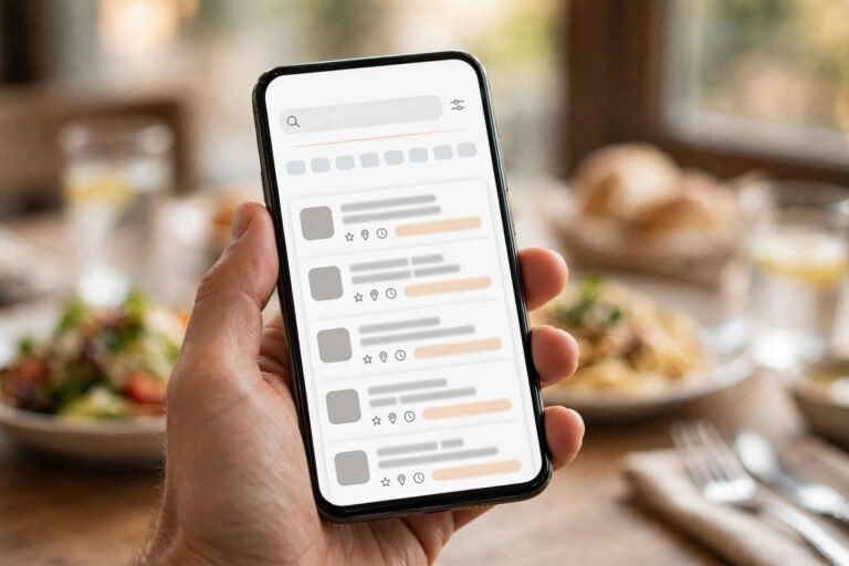 Allmenus app — browsing restaurant menus on a smartphone