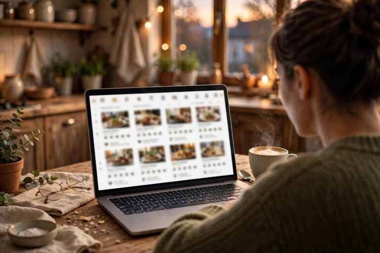 Allmenus guide — browsing restaurant menus online on a laptop
