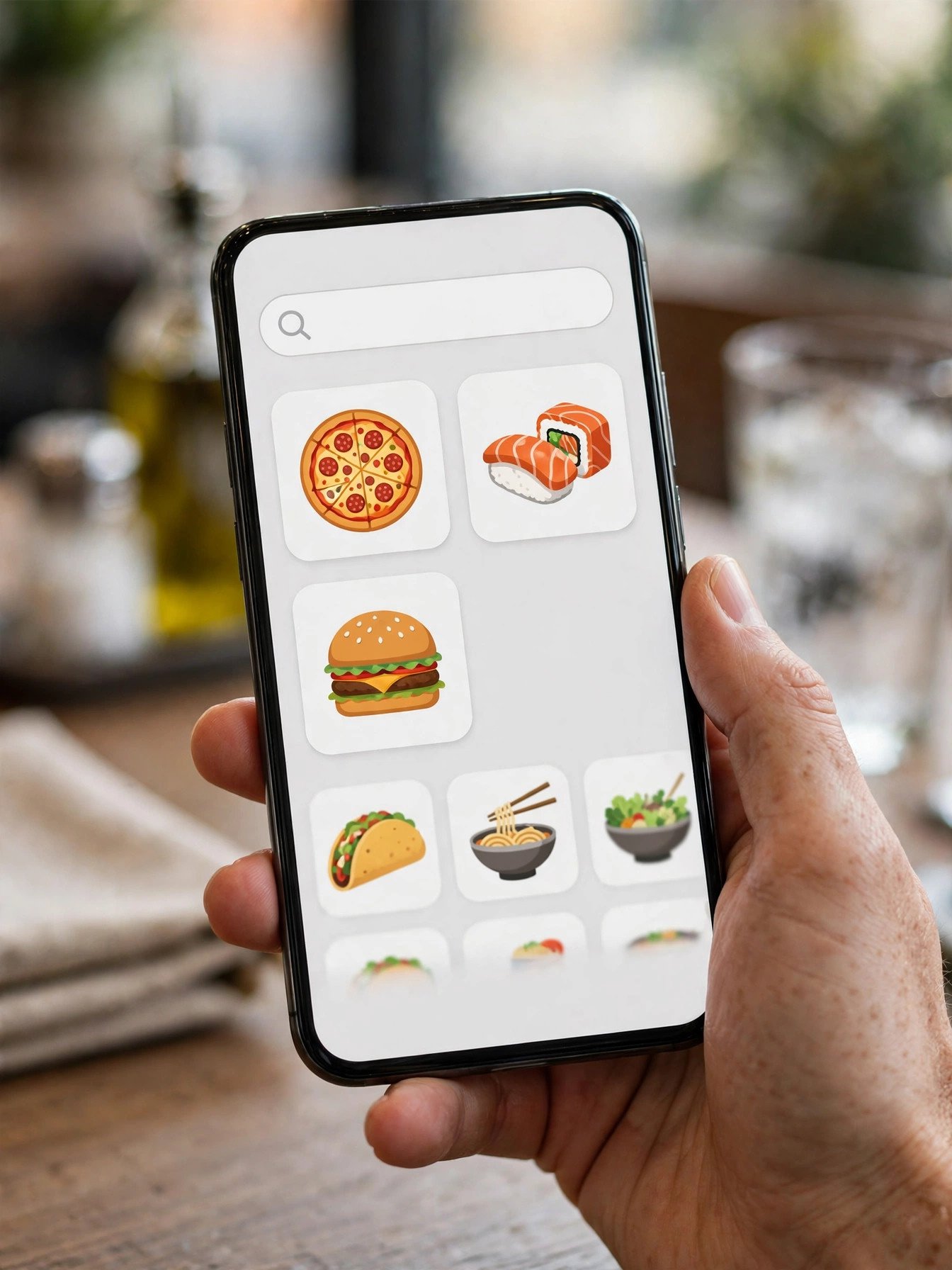 Allmenus guide — searching restaurant menus by cuisine on a phone