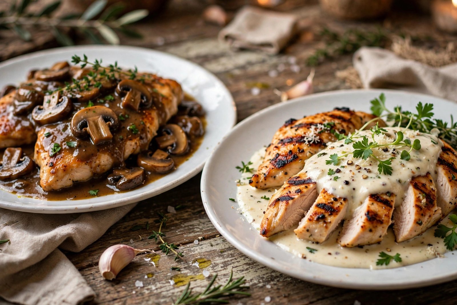 Best thing to eat at Carrabba's — chicken marsala with mushrooms and grilled chicken with creamy sauce