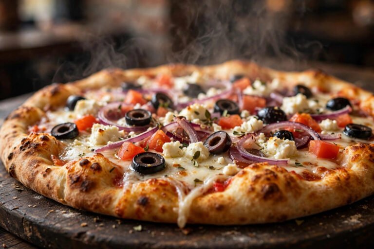 Buzzards Bay House of Pizza menu — Greek-style pizza with feta, olives and tomatoes