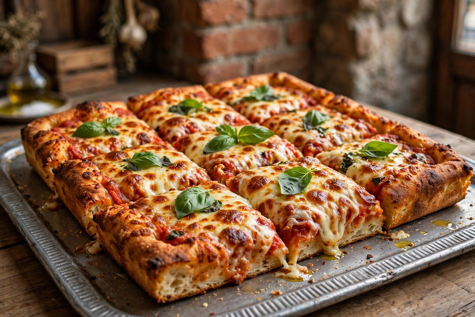 Christopher's Pizzaria menu — thick-crust Sicilian pizza with melted mozzarella