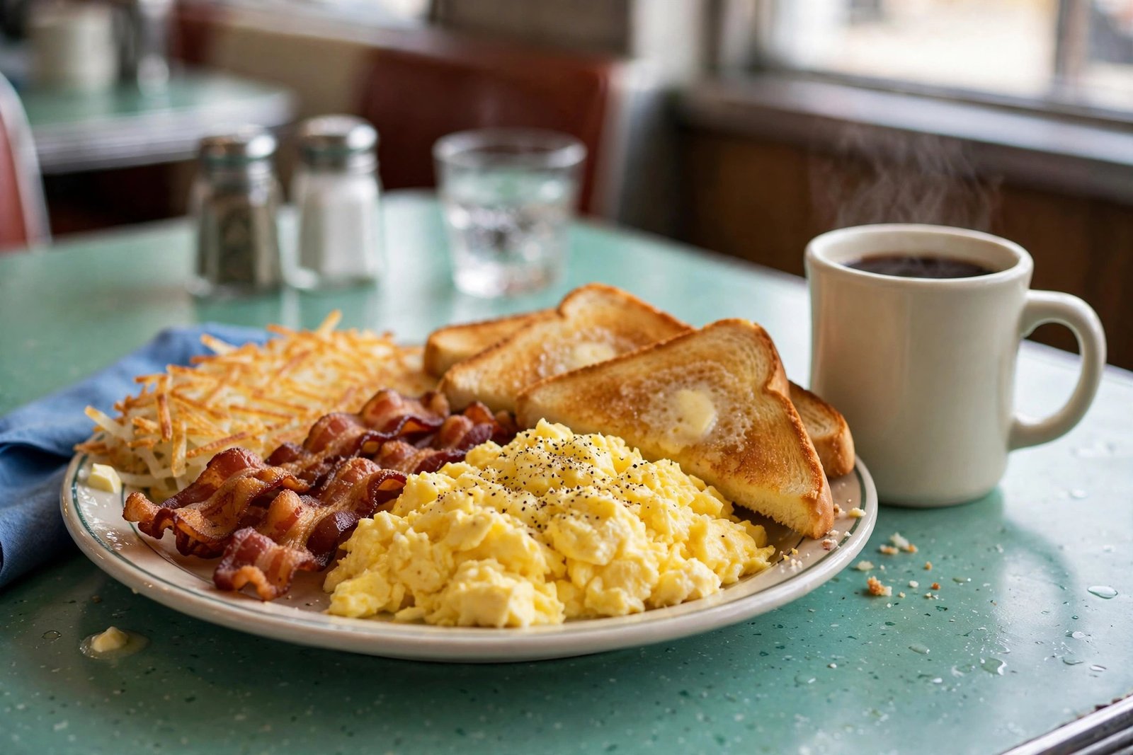 Eat'n Park menu with prices 2026 — diner breakfast with eggs, bacon, hash browns and toast
