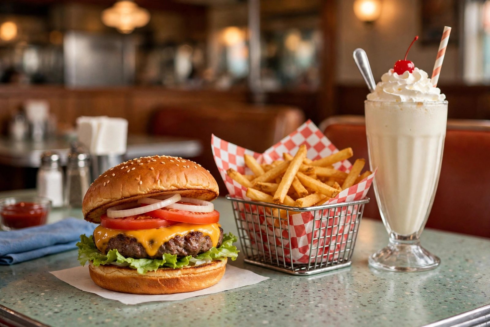 Eat'n Park menu with prices 2026 — classic diner cheeseburger with fries and a milkshake