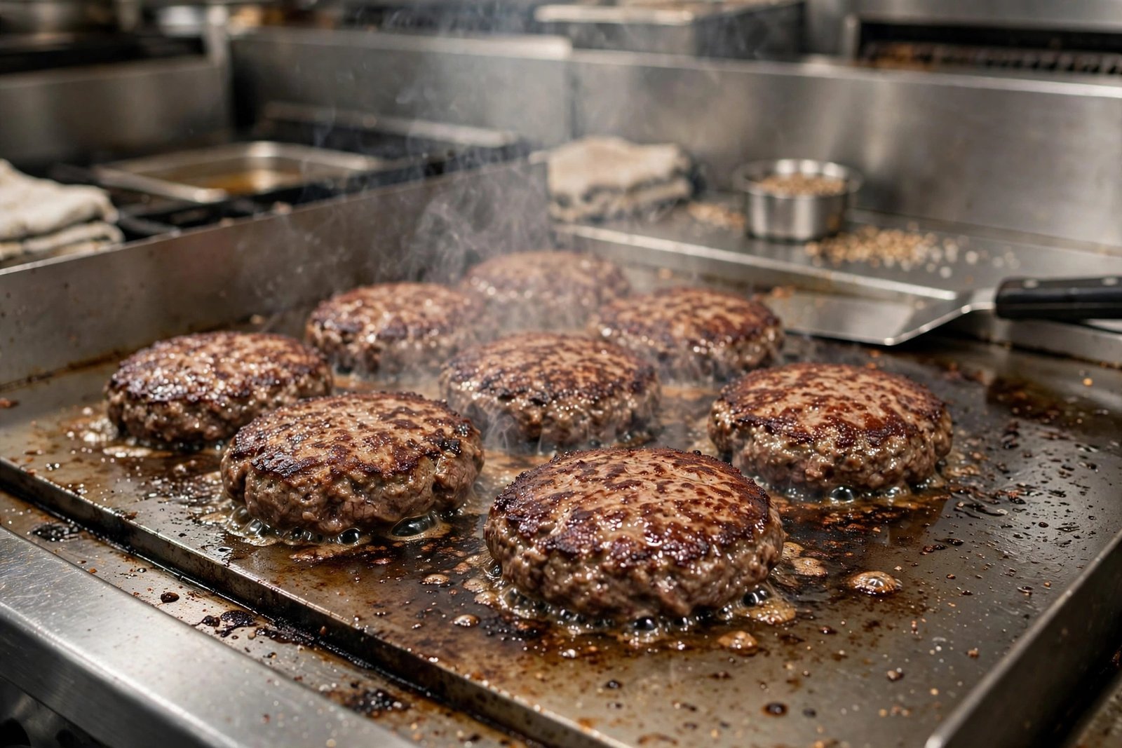 In-N-Out fresh never frozen beef patties cooking on the grill