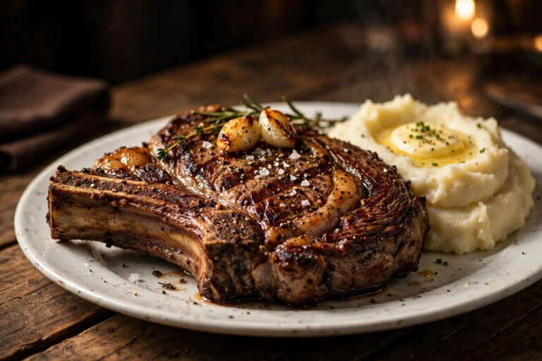 Is LongHorn Steakhouse good — perfectly grilled bone-in ribeye with mashed potatoes