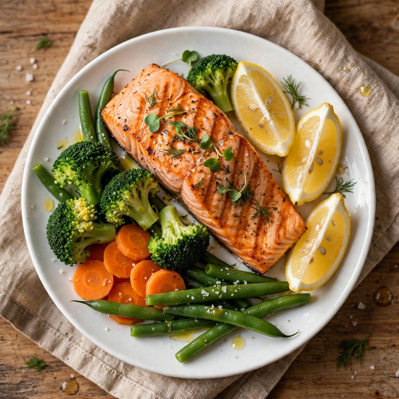Is LongHorn Steakhouse healthy — grilled salmon with lemon and steamed vegetables