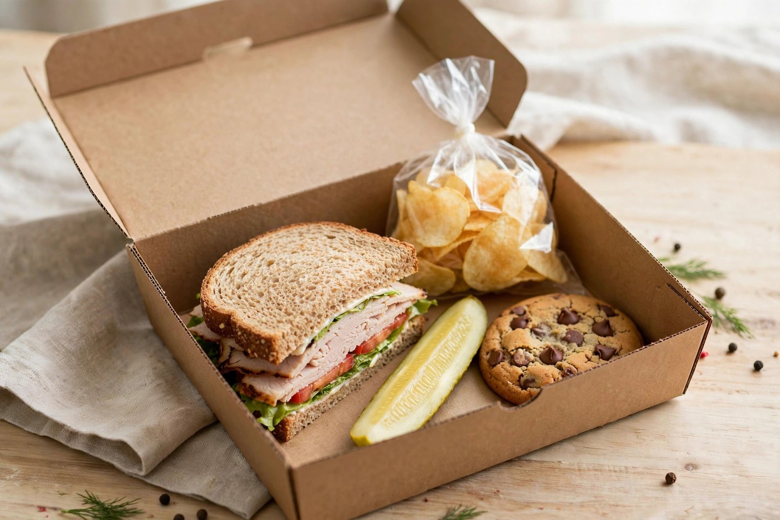 Jason's Deli box lunch catering 2026 — sandwich box with chips pickle and cookie