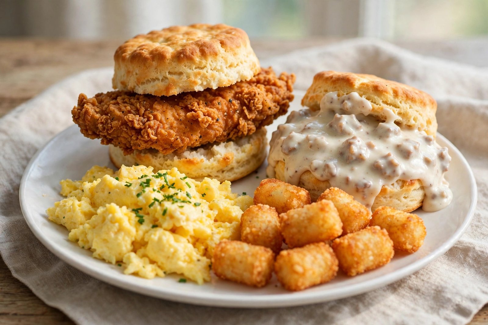 Krystal's menu with prices 2026 — breakfast biscuit sandwich with eggs and hashbrown tots