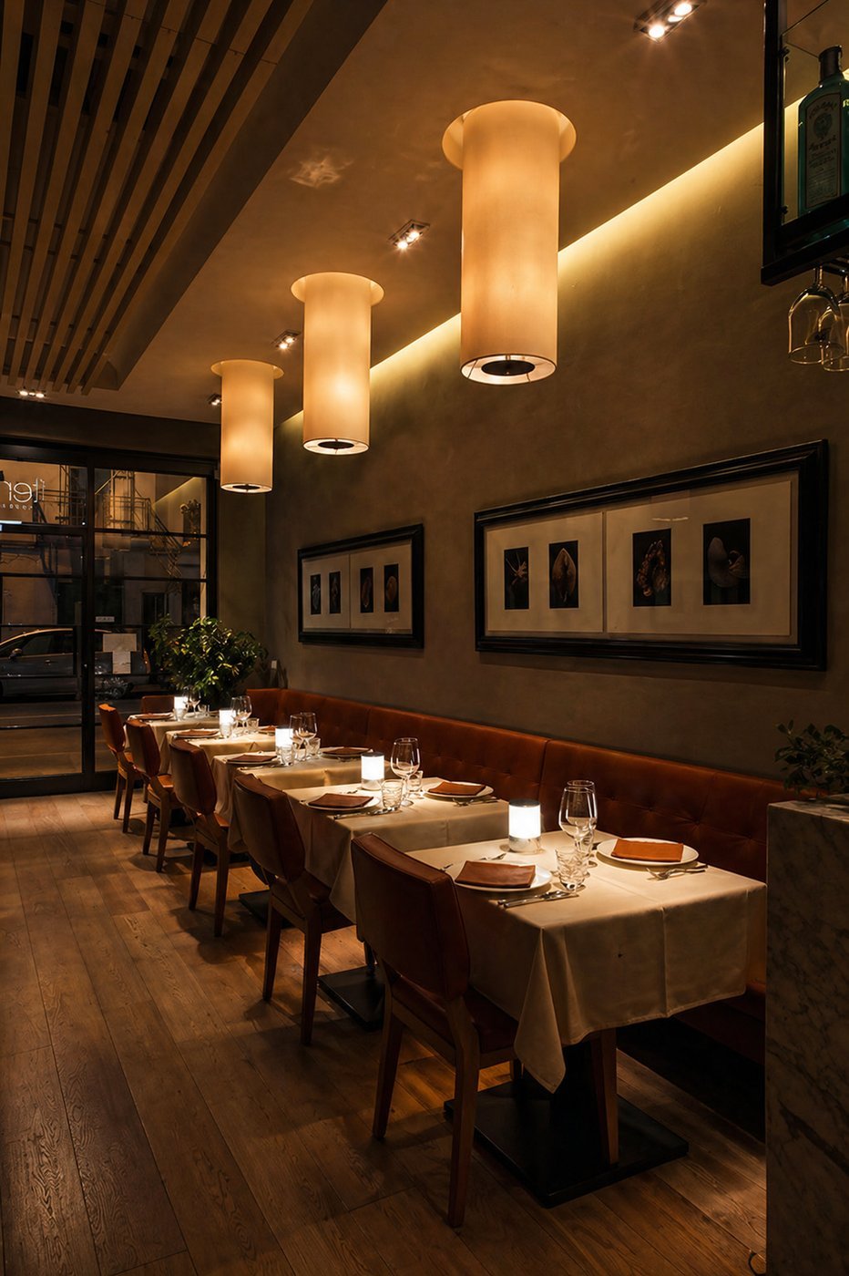 Elegant Italian restaurant dining room with warm lighting — la superstrada menu 2026
