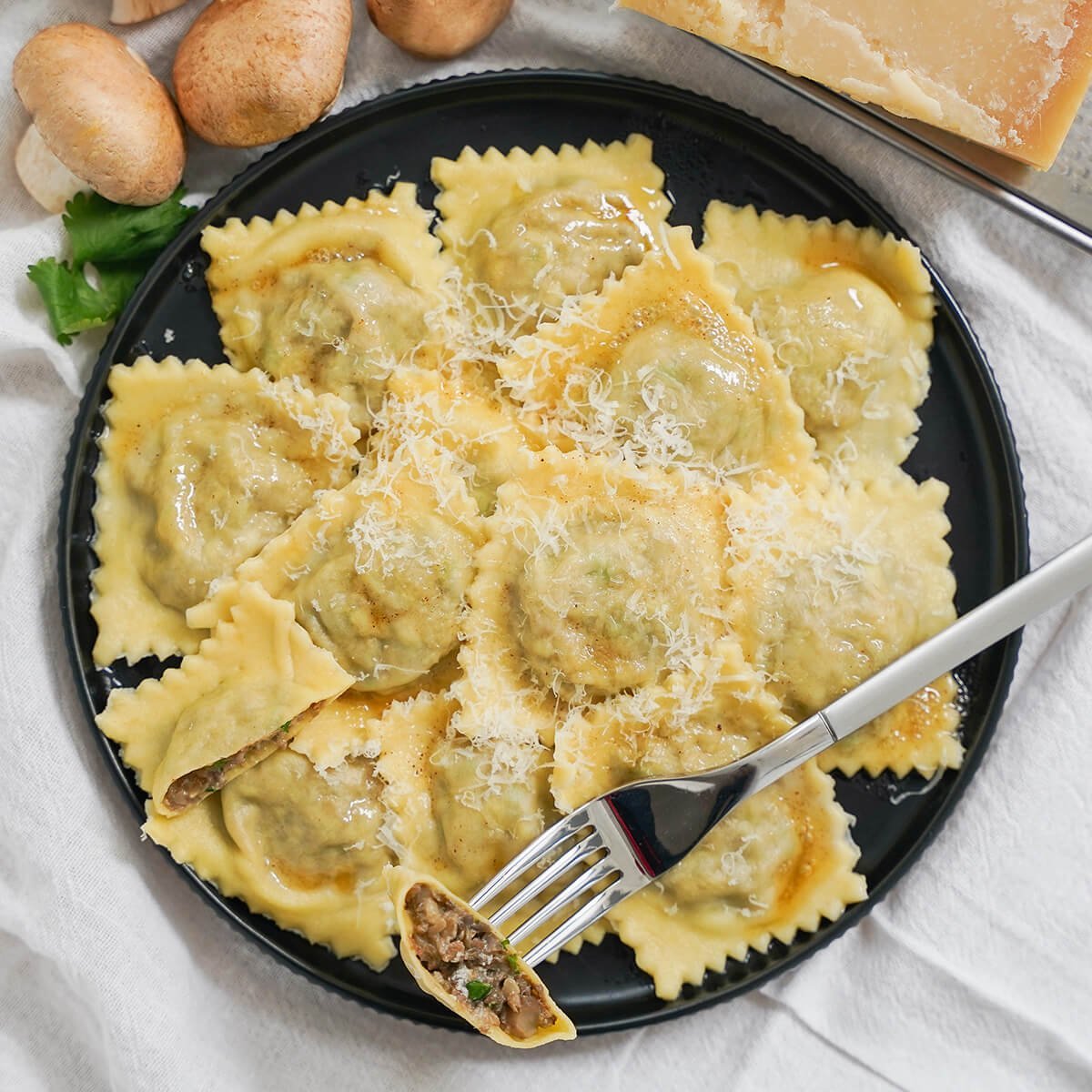 Mushroom ravioli with parmesan — la superstrada menu 2026