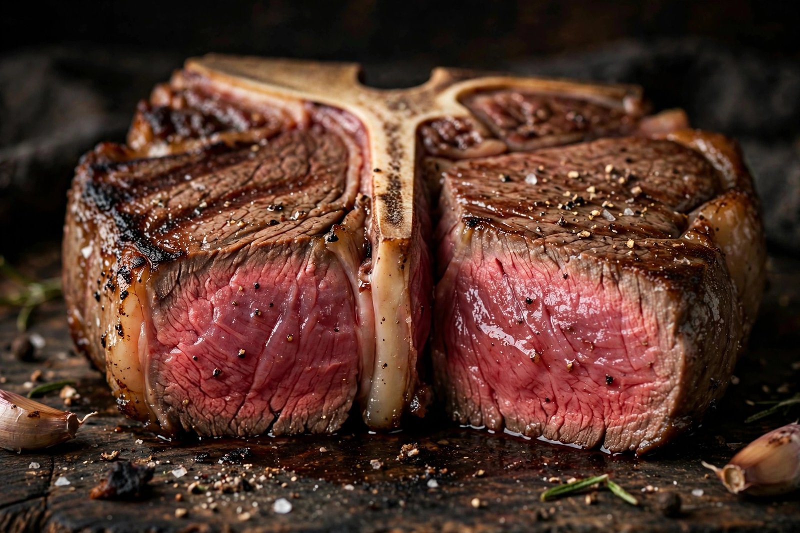 Largest steak at LongHorn — porterhouse cut showing strip and filet around the T-bone