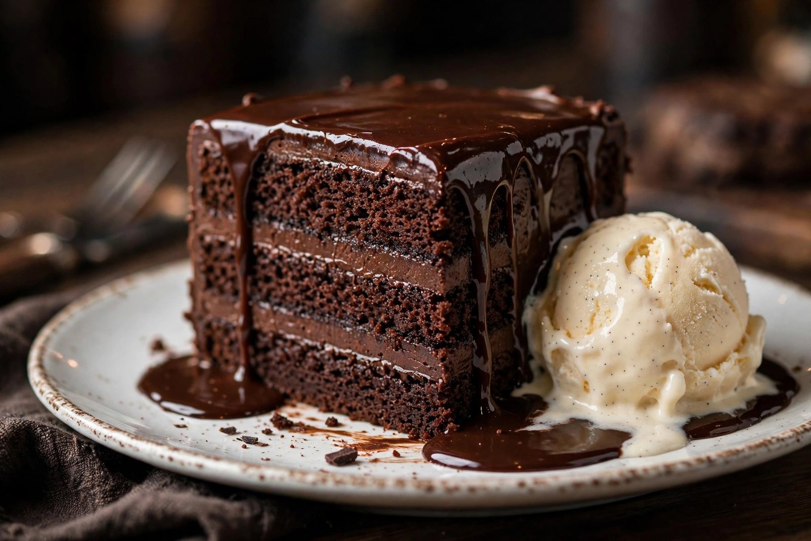 LongHorn dessert menu — Chocolate Stampede slice with fudge sauce and ice cream