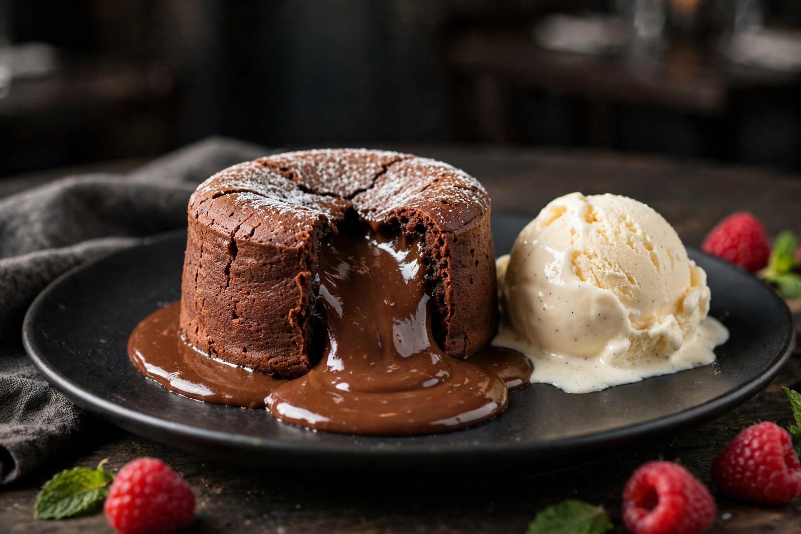 LongHorn dessert menu — molten lava cake with flowing fudge center