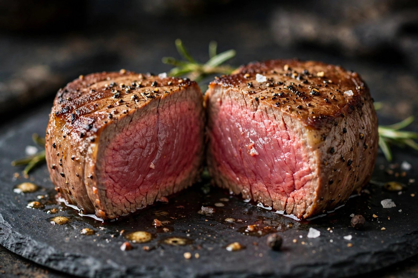 LongHorn Flo's Filet cooked medium-rare showing pink center
