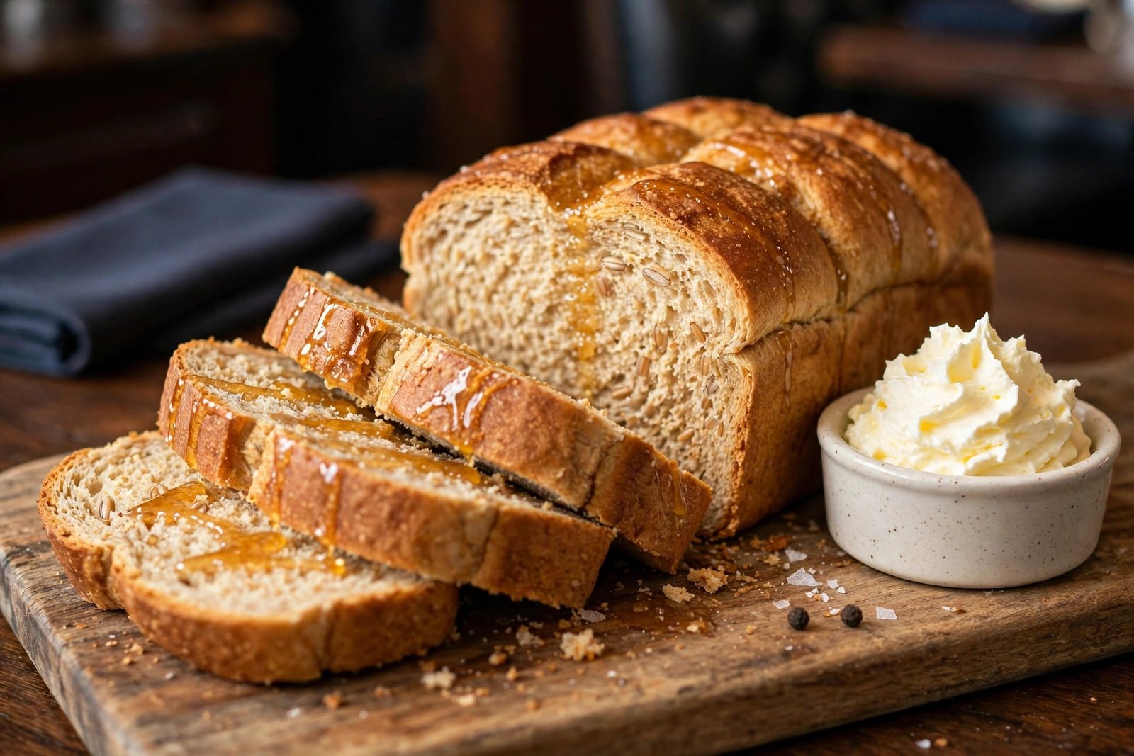 LongHorn lunch menu — warm honey wheat bread with whipped butter