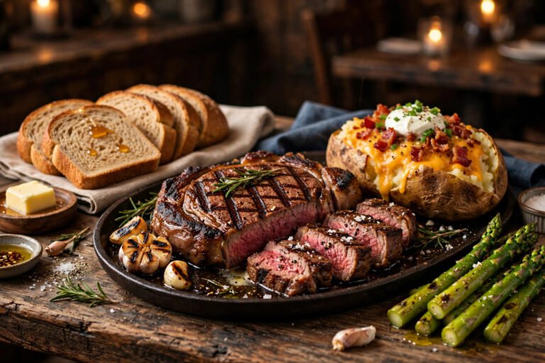 LongHorn near me menu with prices and pictures 2026 — steakhouse dinner spread
