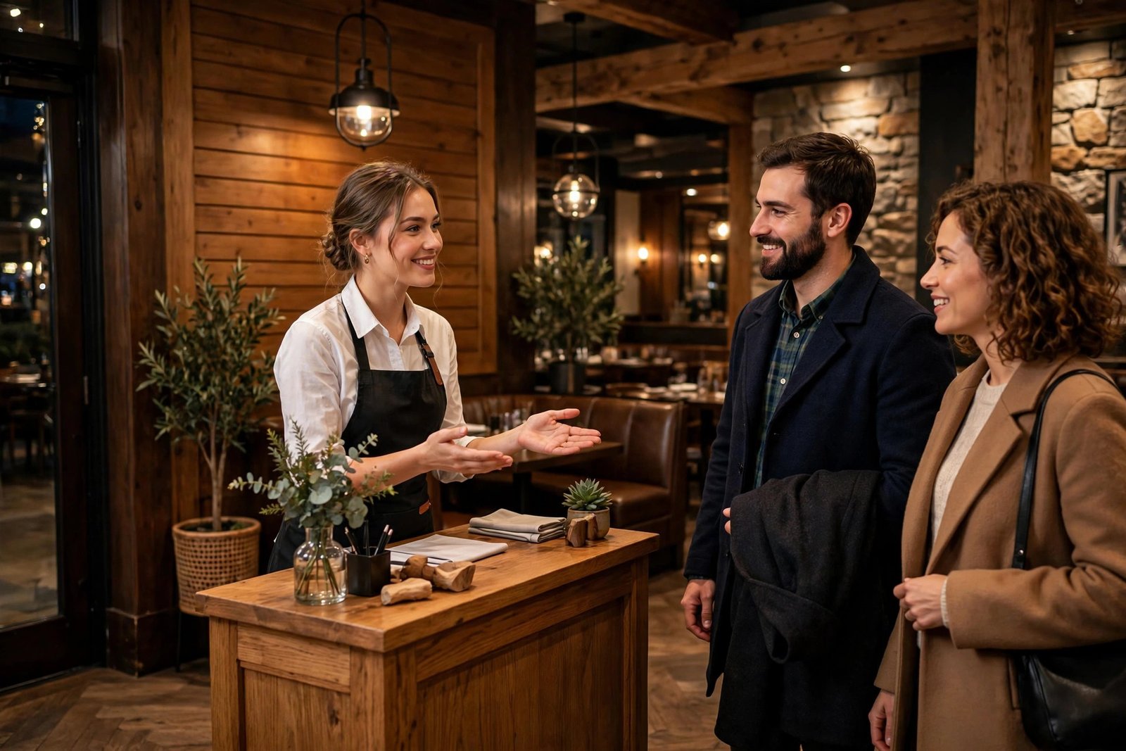 LongHorn Steakhouse near me phone — hostess stand greeting guests in the lobby