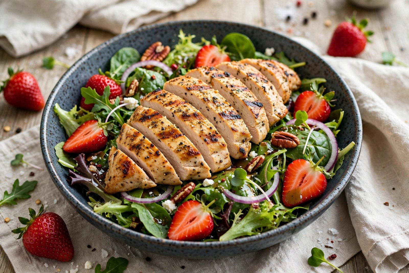 LongHorn nutrition — grilled chicken over mixed greens salad with strawberries