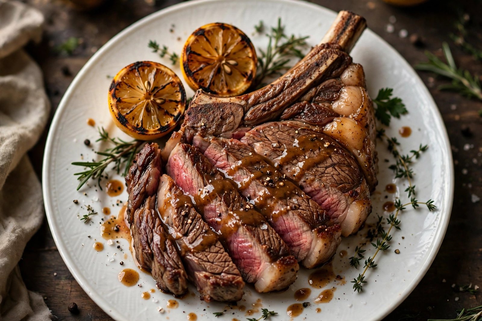 LongHorn Outlaw Ribeye sliced with lemon butter sauce finish