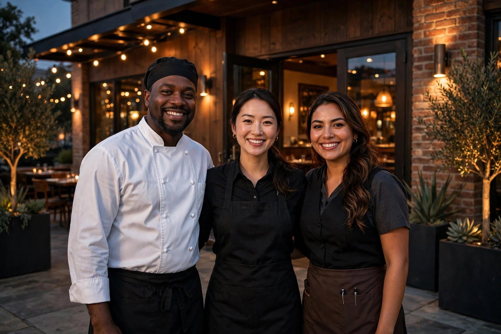 LongHorn Steakhouse careers — restaurant team standing together outside a steakhouse at dusk
