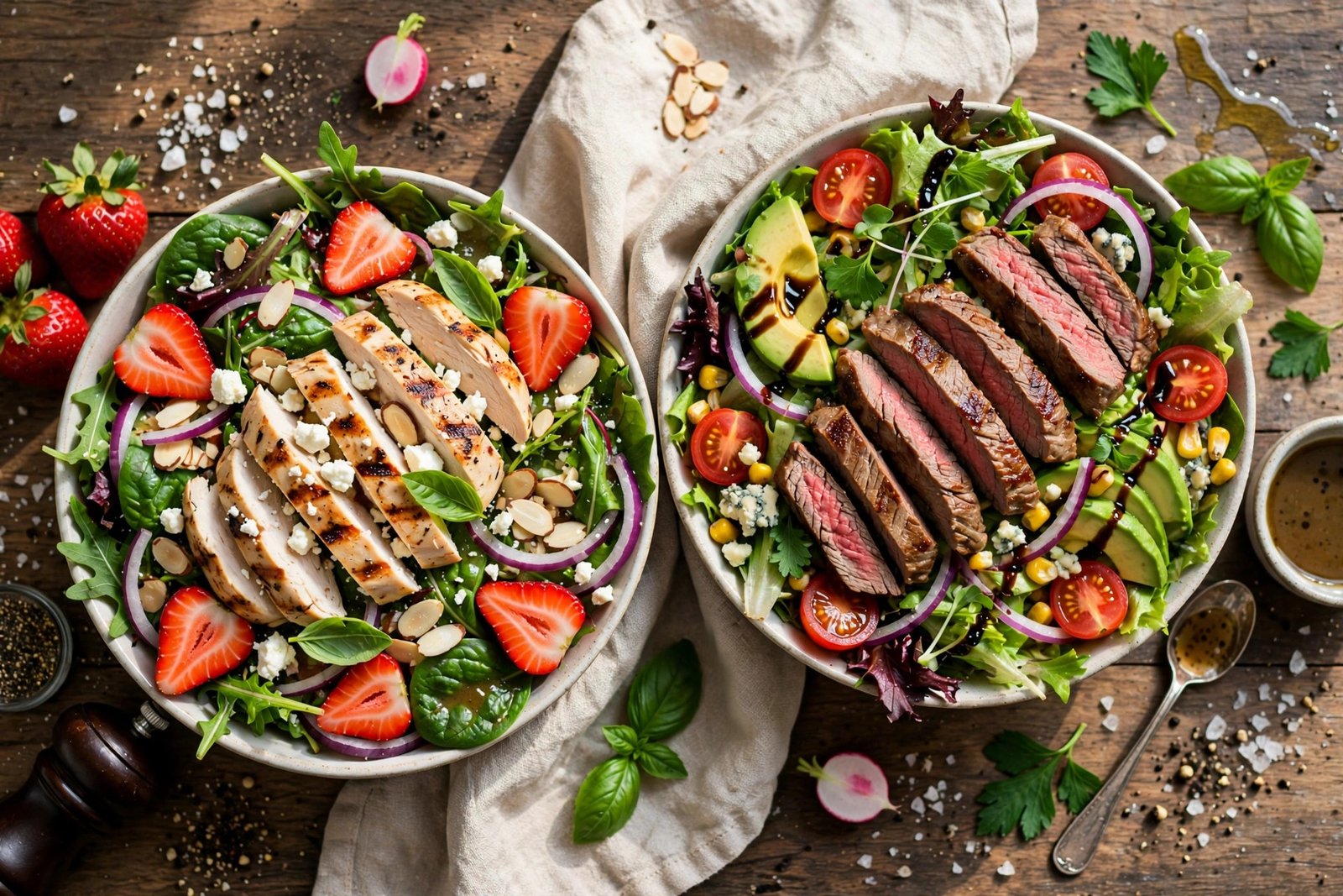 LongHorn Steakhouse menu with pictures — grilled chicken strawberry salad and sirloin salad bowls