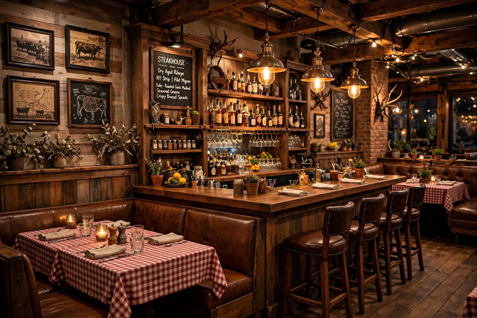 LongHorn Steakhouse Morehead City NC menu — warm steakhouse interior with bar seating