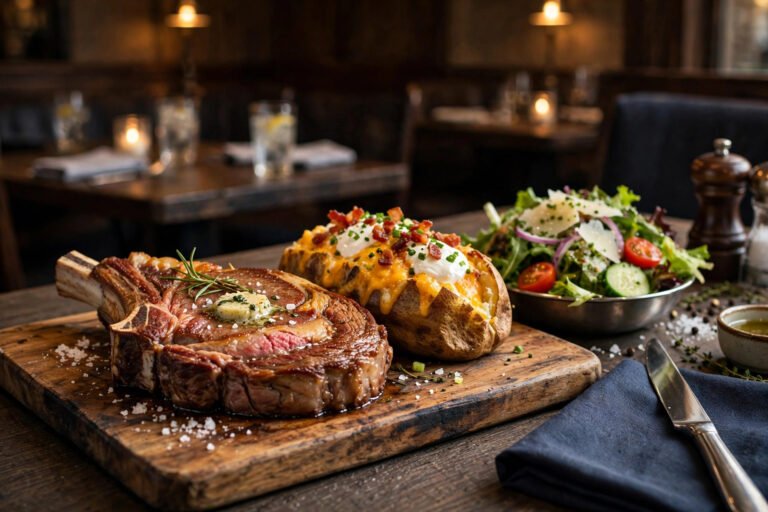 LongHorn Steakhouse Port St Lucie menu — bone-in ribeye with loaded baked potato