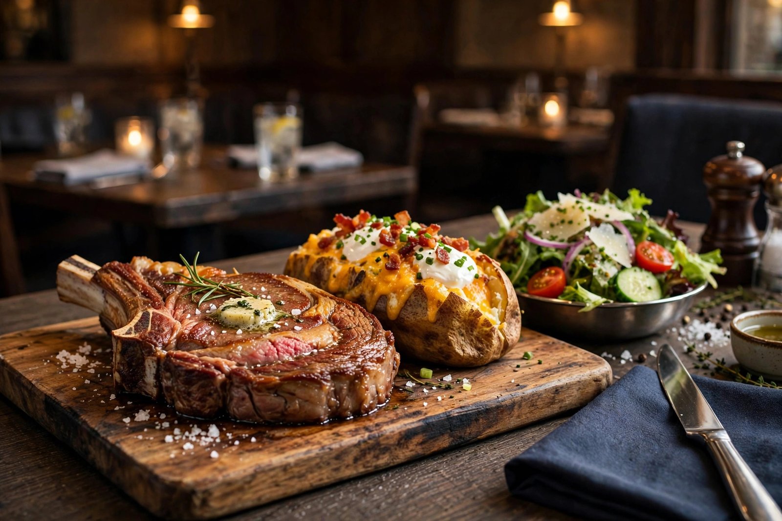 LongHorn Steakhouse Port St Lucie menu — bone-in ribeye with loaded baked potato