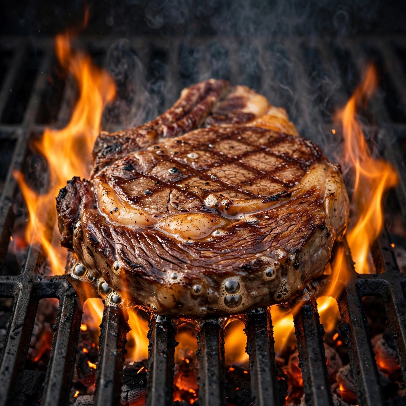 Ribeye steak sizzling on the grill at LongHorn Steakhouse Temecula