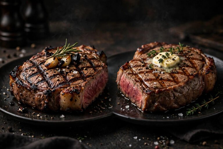 LongHorn vs Outback — two grilled steaks side by side comparison