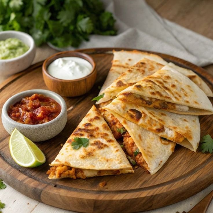 Mexican menu — sliced chicken quesadilla appetizer