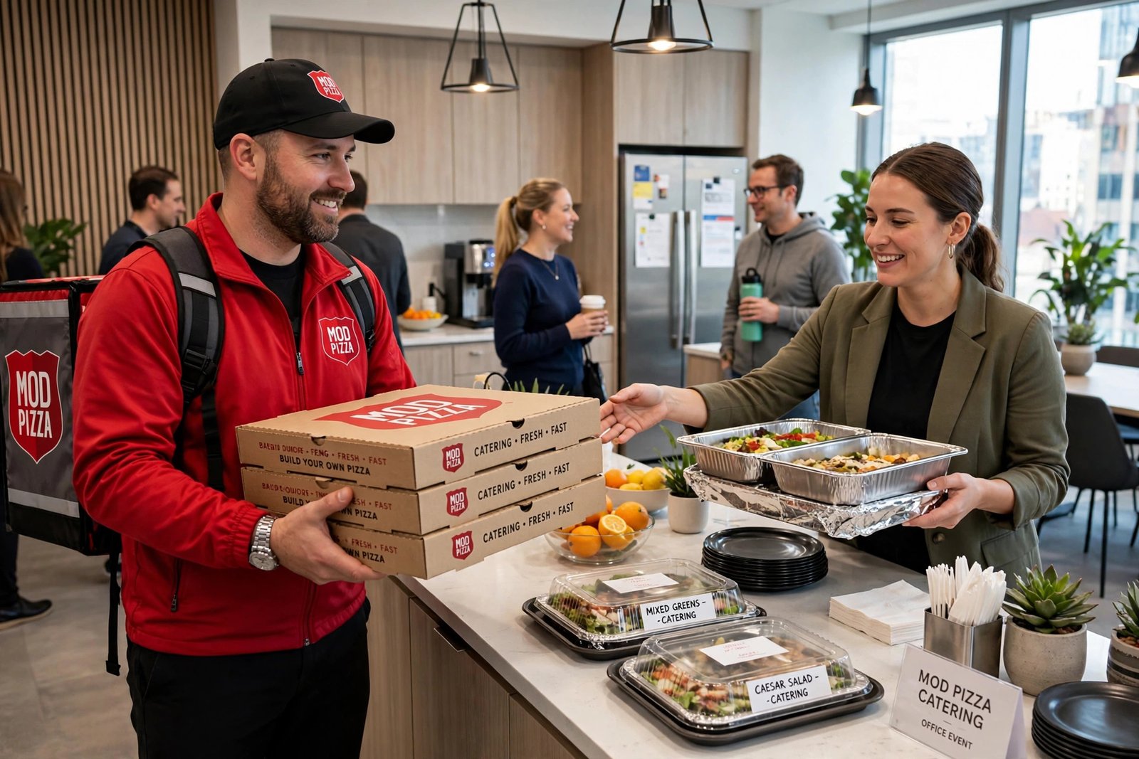 MOD Pizza catering delivery setup 2026 office event