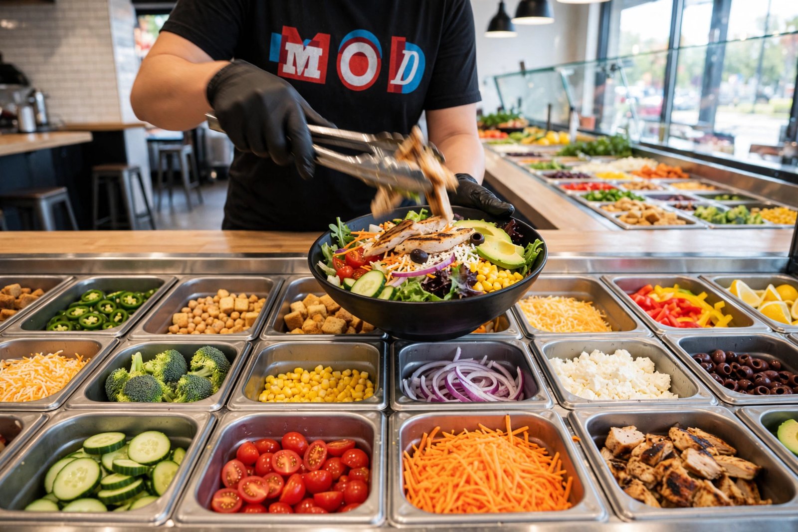 MOD Pizza salads menu 2026 build your own salad assembly line