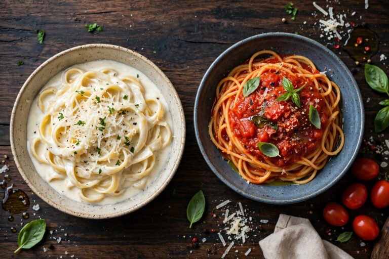 Olive Garden vs Carrabba's — two Italian pasta dishes side by side