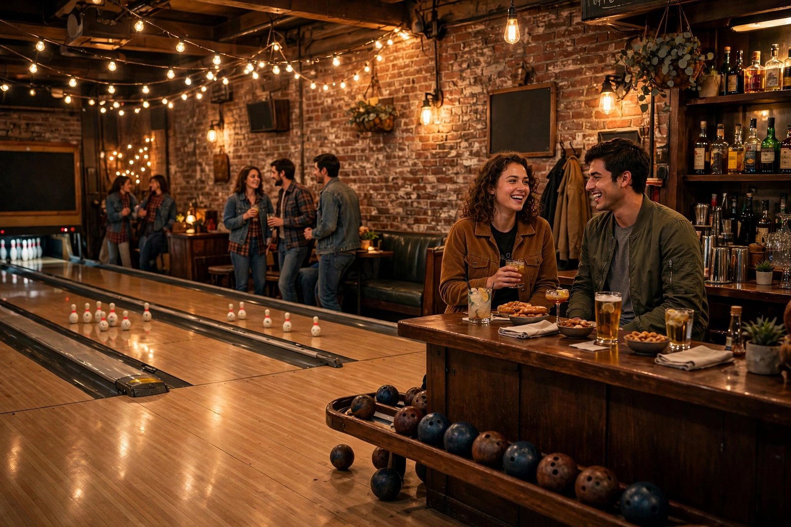Pins Mechanical Co Columbus menu — duckpin bowling lanes with small balls and stubby pins