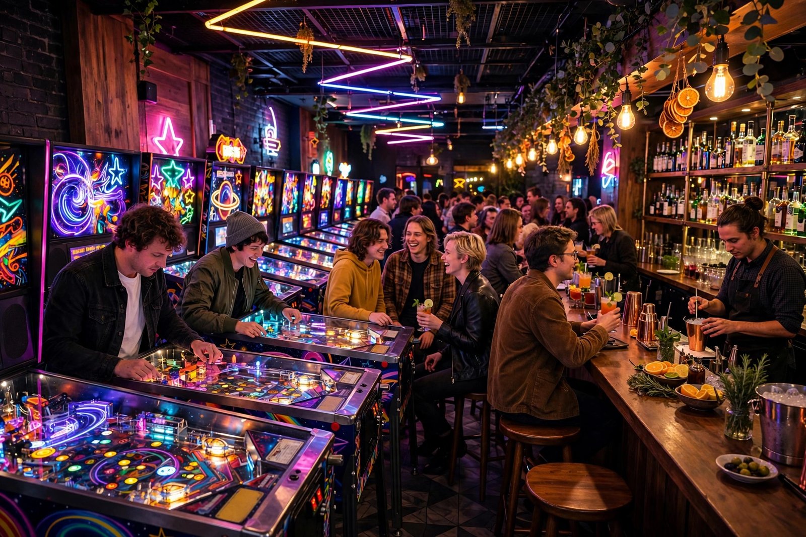 Pins Mechanical Co Columbus menu — pinball machines and craft cocktail bar arcade venue