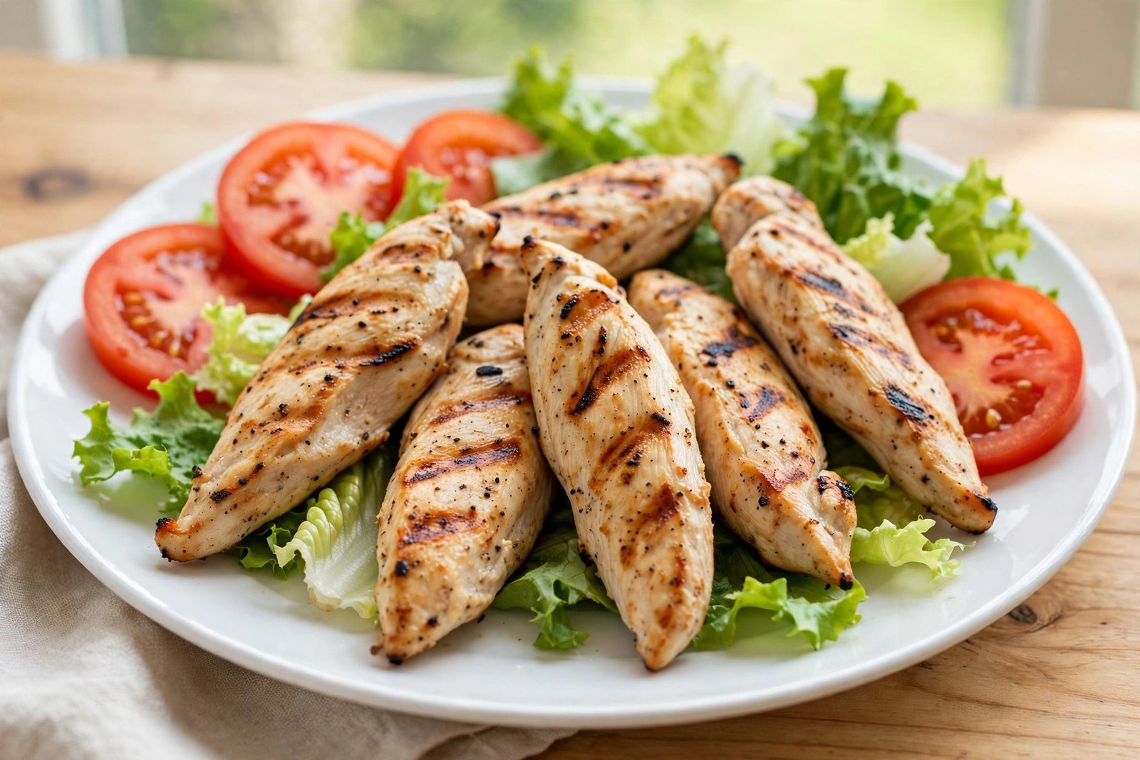 Raising Cane's grilled chicken substitute — naked unbreaded chicken tenders on a plate