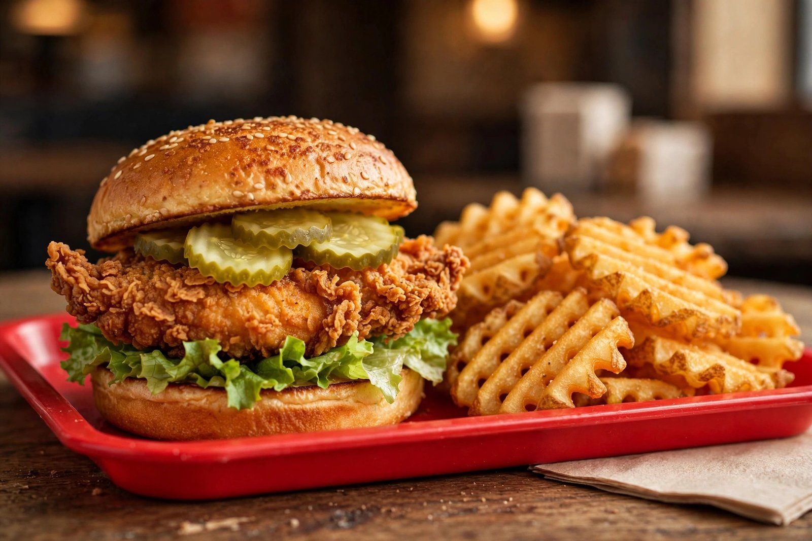 Chick-fil-A style chicken sandwich with waffle fries comparison